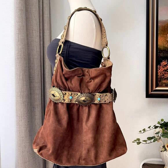 Kathy Van Zeeland Faux Suede Boho Shoulder Bag - Picture 1 of 7